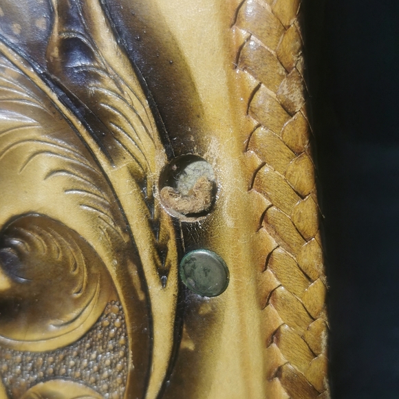 Leather Embossed purse Brown Made in Mexico. Flawed - Picture 4 of 16